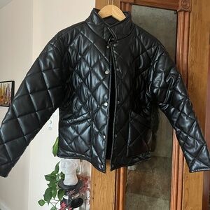 Black Faux Leather Puffer